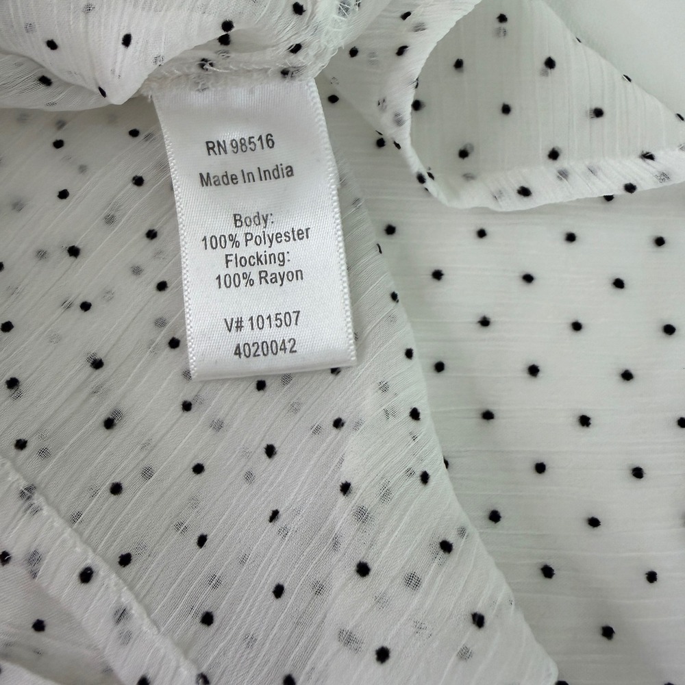Coldwater Creek Blouse Women 1X White Black Polka Dot Flocked Sheer Button Up - Picture 8 of 10